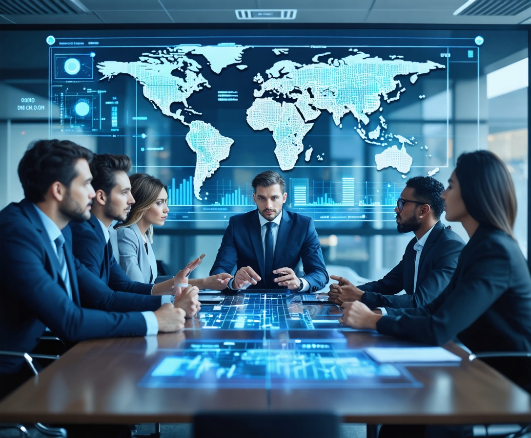 Группа профессионалов обсуждает стратегию в офисе